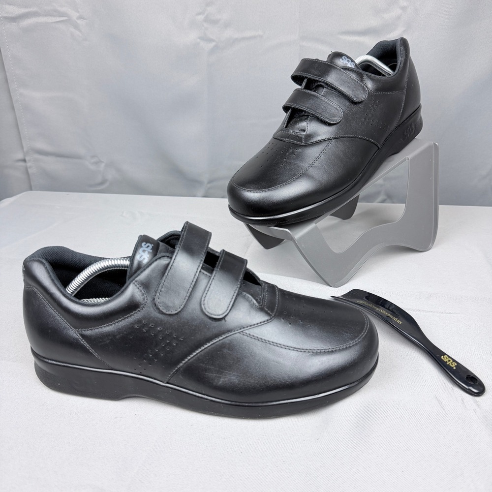 SAS Time Out Mens 11 M Black Leather Walking Shoes Hook Loop Tripad Comfort USA